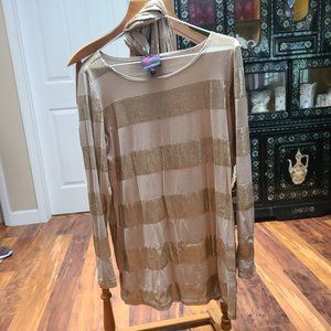 Carson Kressley, S, Beige sequin tunic with scarf